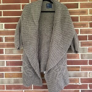 Vtg Y2K American Eagle Brown Wool Mohair Big Chunky Open Front Sweater Warm